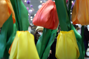 На Красногвардейской площади к 8 марта расцвели гигантские тюльпаны